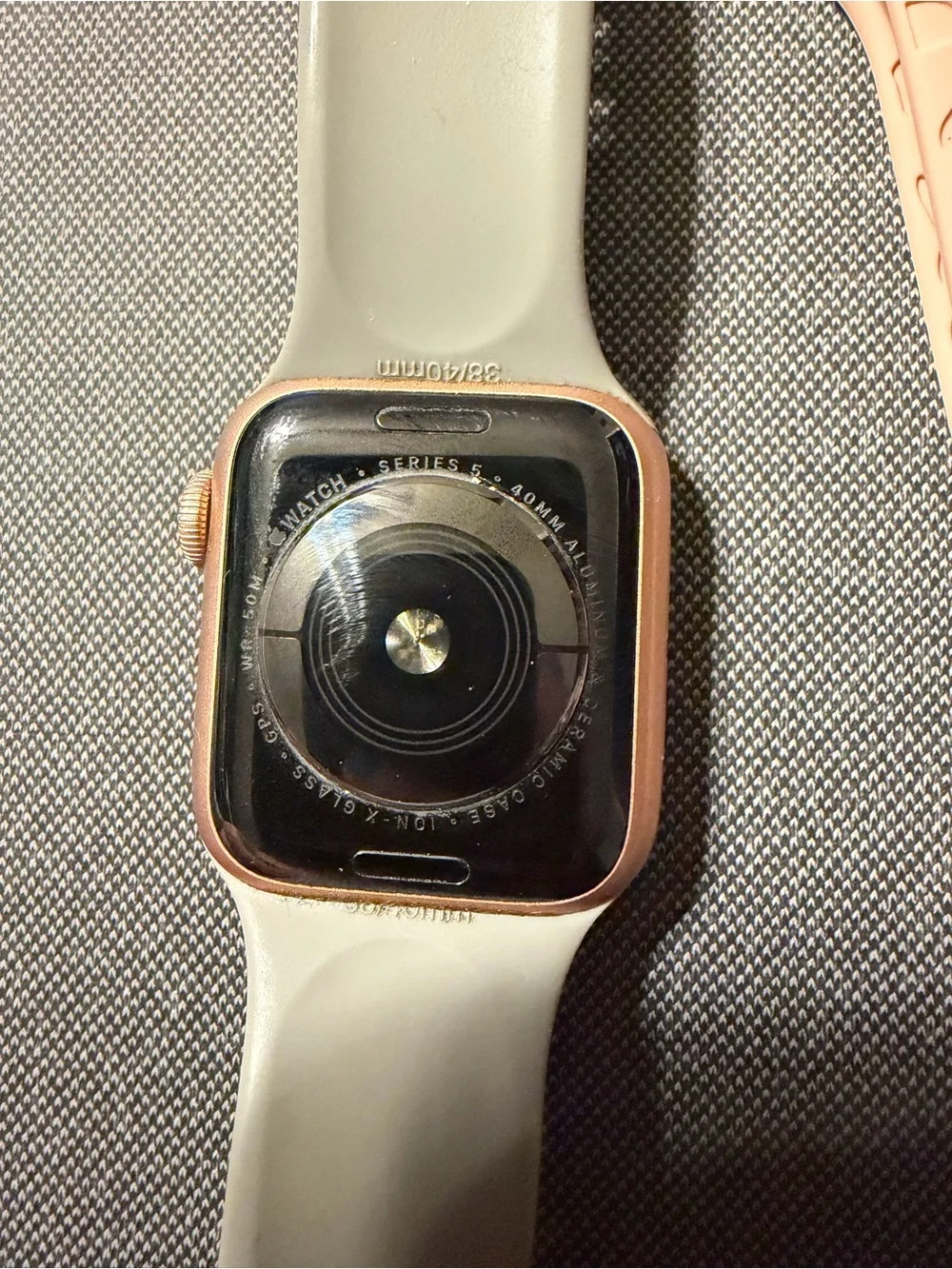 Series - Rose Gold Case with Light Gray Patterned Silicone Band